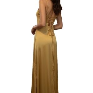 Satin Cowl Neck Slip Tank Dress - Gold